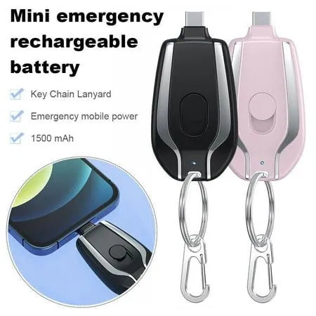 Portable Mini Emergency KeyChain Charger - 1500 Mah Battery